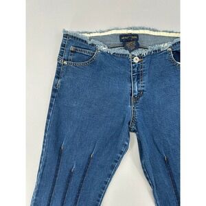 Armor Jeans Womens Blue Frayed Raw Hem Pintuck Flare Leg Denim Jeans Size 30